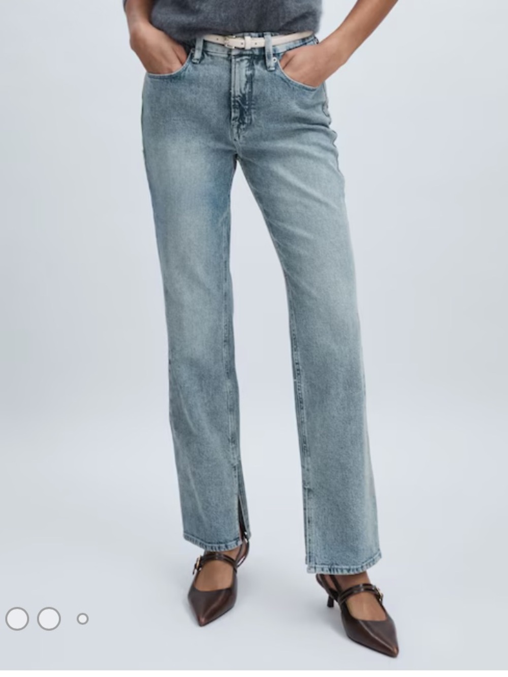Good American Light Blue Straight-Leg Jeans with Split Seam
